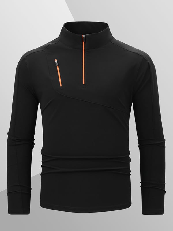 Muški T-shirt s stojećim ovratnikom, brzo se suši, s dugim rukavima, za vanjske sportove, trčanje i planinarenje, prozračan i elastičan.