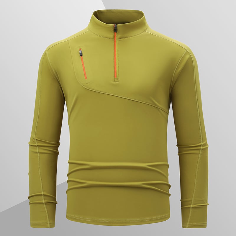 Muški T-shirt s stojećim ovratnikom, brzo se suši, s dugim rukavima, za vanjske sportove, trčanje i planinarenje, prozračan i elastičan.