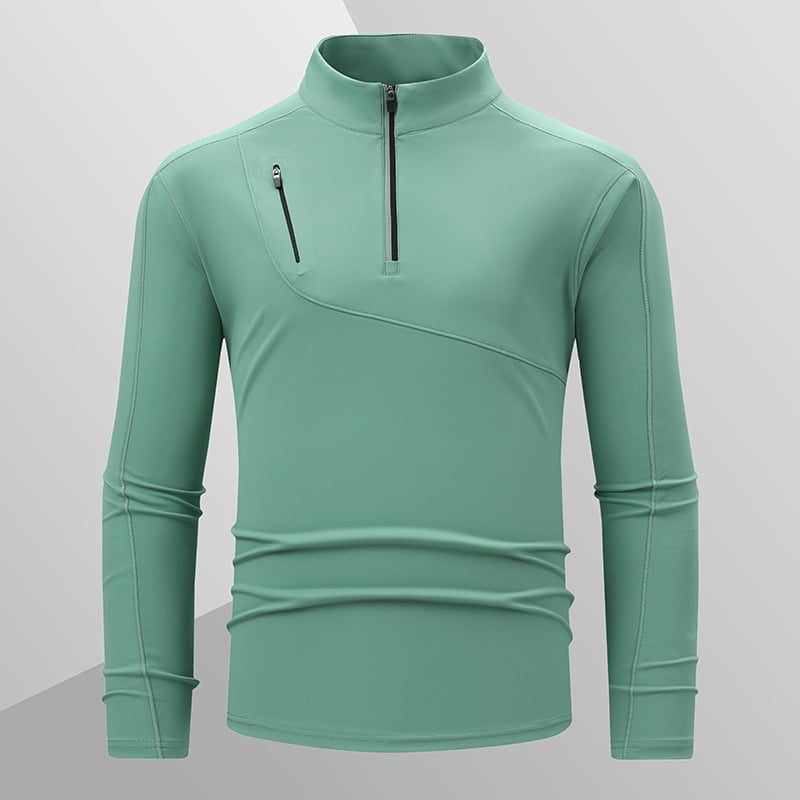 Muški T-shirt s stojećim ovratnikom, brzo se suši, s dugim rukavima, za vanjske sportove, trčanje i planinarenje, prozračan i elastičan.