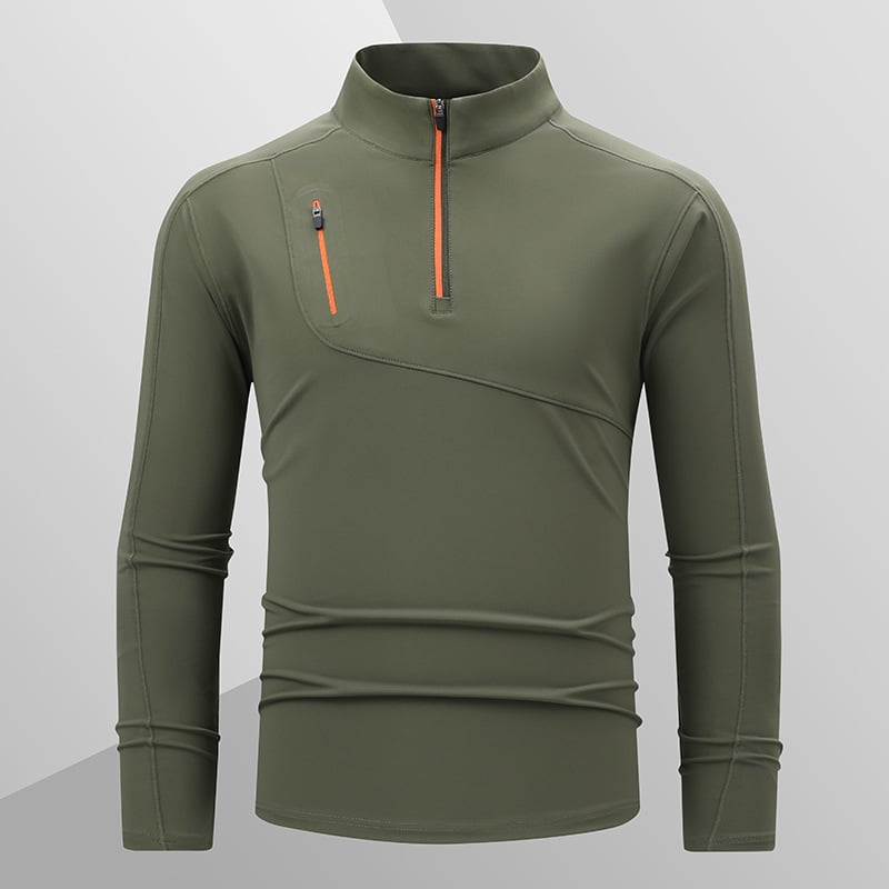 Muški T-shirt s stojećim ovratnikom, brzo se suši, s dugim rukavima, za vanjske sportove, trčanje i planinarenje, prozračan i elastičan.