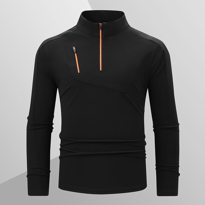 Muški T-shirt s stojećim ovratnikom, brzo se suši, s dugim rukavima, za vanjske sportove, trčanje i planinarenje, prozračan i elastičan.