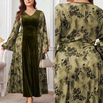 Duga haljina od baršuna s patchworkom, plus veličina, jesenja moda, elegantna i laskajuća silueta