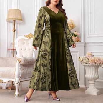 Duga haljina od baršuna s patchworkom, plus veličina, jesenja moda, elegantna i laskajuća silueta