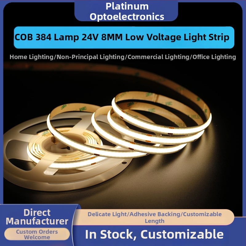 COB LED trak 24V, 384 LED, širina 8 mm, fleksibilan, visoka svjetlina, bez treptanja, za inženjersko i kućno osvjetljenje, prilagodljiv, 90 CRI, 10 W/m, vijek 50 000 h
