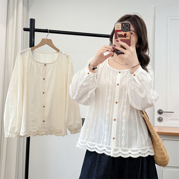 Jarné 2026, dámska košeľa z 100% bavlny s dlhými rukávmi a U výstrihom, vyšívanie, kardigán štýl, veľkosť Plus Size, kód produktu 2605