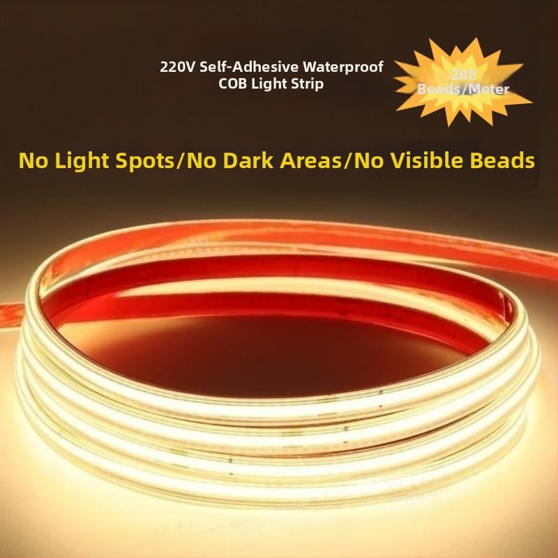 COB LED traka, ultra-sjajna, 220V, vodootporna, samoljepljiva za strop, unutarnje osvjetljenje dnevnog boravka