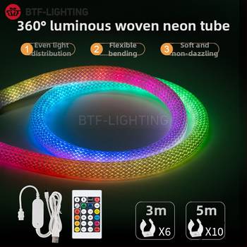 Neónová flexibilná LED páska v tkanom textilnom rúre, guľatá 360°, vonkajšie nepremokavé reklamné svetlo