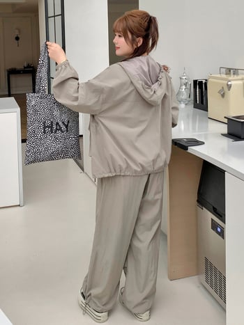 K2677 Hanorac cu glugă pentru primăvară-toamnă și pantaloni cargo, set de două piese pentru femei plus size