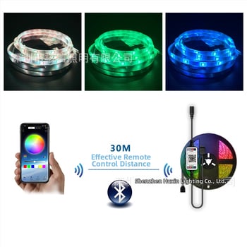 5050 LED pásik s Bluetooth aplikáciou, bezdrôtový set, epoxidovým povrchom, vodeodolný, viacfarebný, 12V, flexibilný svetelný pás so synchronizáciou s hudbou