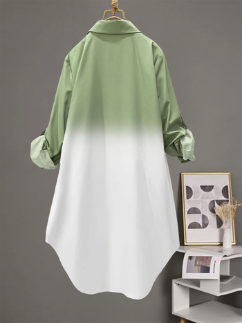 Plus‑size ženska širokog kroja bluza s dugim rukavima, gradientna boja, rever nalik ovratniku, nepravilan završetak, top u stilu jakne