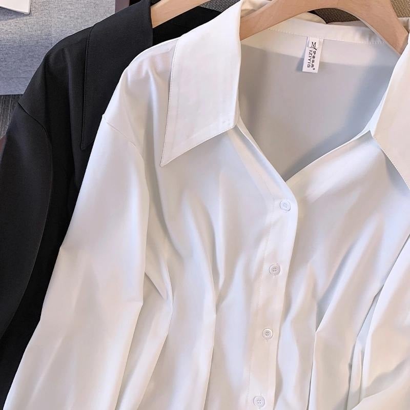 Plus veľkosť, zúžená a zakrývajúca bruško, dlhé rukávy, elegantná dámska košeľa z chenillu s vzorom zvierat – jar/jesene, stredná dĺžka, 3/4 rukávy