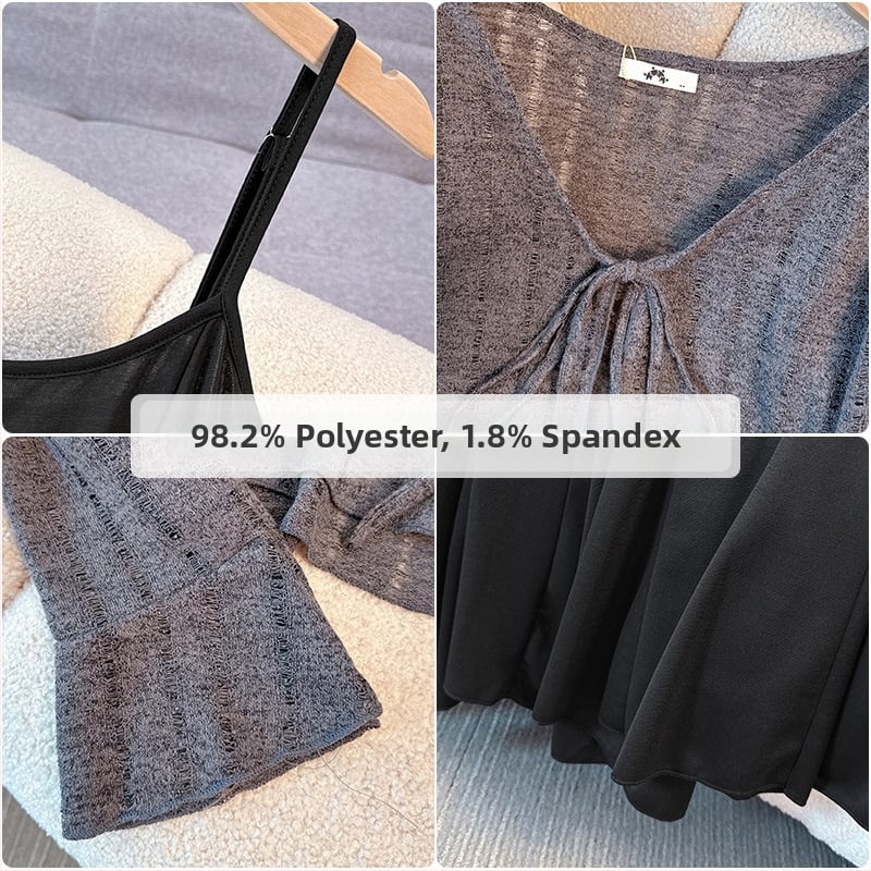 Plus-size dámske vintage šaty s ramienkami a kardigan-setom, elegantný retro vzhľad, polyester, dlhá sukňa