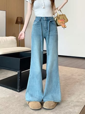 Rugalmas női farmernadrág magas derékkal, plusz méret, laza illeszkedés, széles szárú bootcut denim