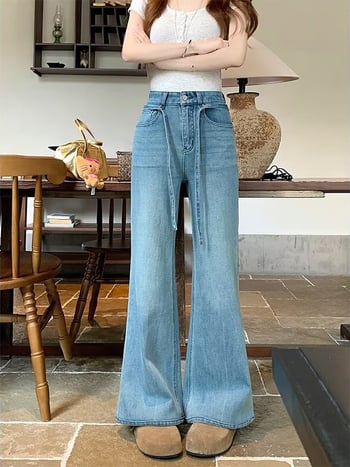 Rugalmas női farmernadrág magas derékkal, plusz méret, laza illeszkedés, széles szárú bootcut denim