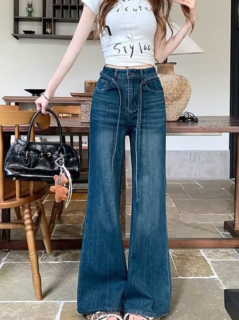 Rugalmas női farmernadrág magas derékkal, plusz méret, laza illeszkedés, széles szárú bootcut denim