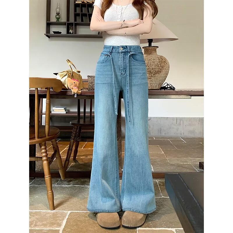 Rugalmas női farmernadrág magas derékkal, plusz méret, laza illeszkedés, széles szárú bootcut denim