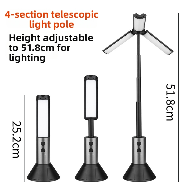 Vonkajšia viacfunkčná teleskopická kempingová lampa, nastaviteľná o 270°, stojaca LED osvetlenie s vysokým jasom
