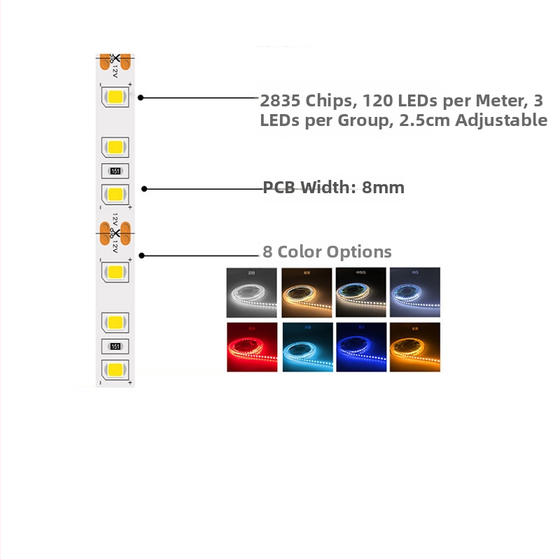 2835 LED pásik, 12V, 120 LED, šírka 8 mm, hliníkový kanál, ľadovo modrá