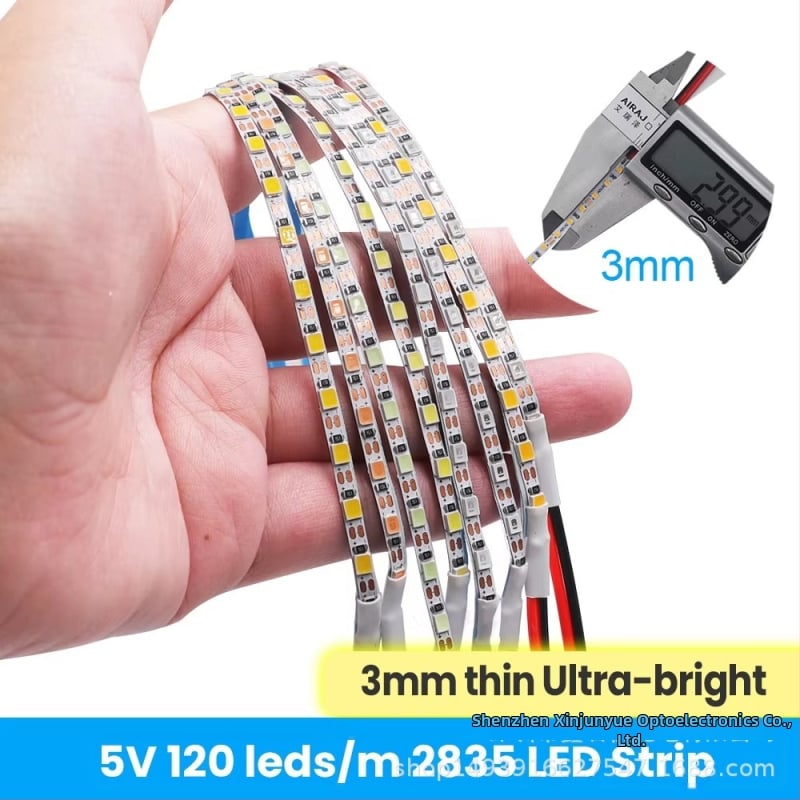 3 mm tenký ohybný LED pásik, 5V, 2835 LED, 110 LED/m, podsvietiaca páska