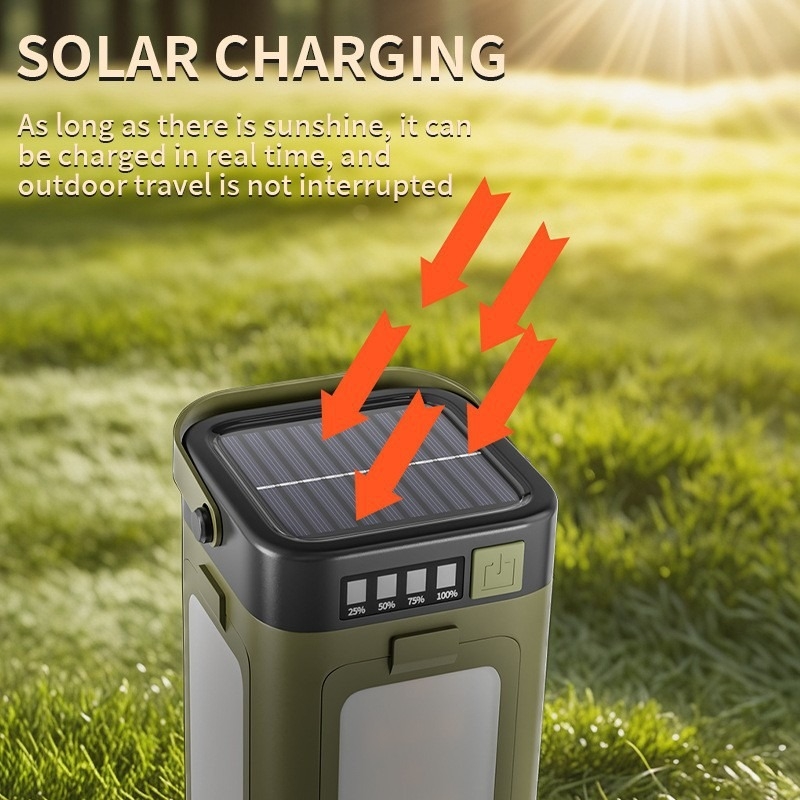 Vanjska kamping svjetiljka s dizajnom od četiri lista, solarno napajanje, USB-C prijenosna lampa za šator i ambijent.