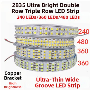 LED pás 12V/24V 2835, samolepiaci dvojrad, stropné osvetlenie s 240/360/480 LED