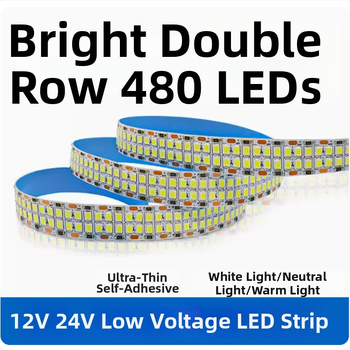 LED pás 12V/24V 2835, samolepiaci dvojrad, stropné osvetlenie s 240/360/480 LED