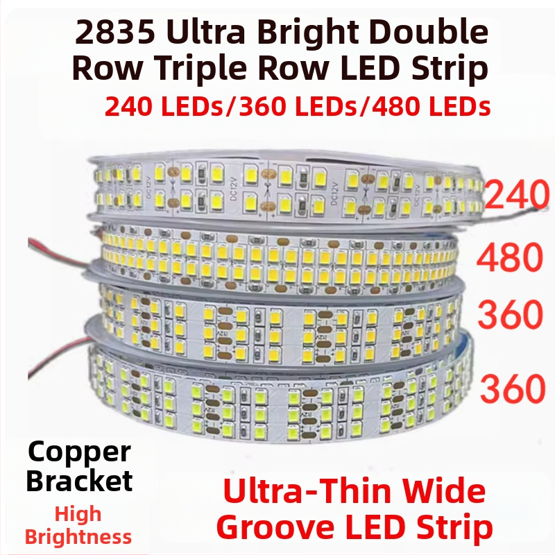 LED pás 12V/24V 2835, samolepiaci dvojrad, stropné osvetlenie s 240/360/480 LED