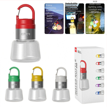 Kreatívna kempingová lampa na fľašu vody, RGB ambientné osvetlenie, zavesiteľná lampička a bodový LED reflektor