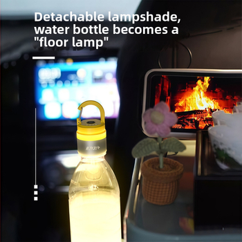 Kreatívna kempingová lampa na fľašu vody, RGB ambientné osvetlenie, zavesiteľná lampička a bodový LED reflektor