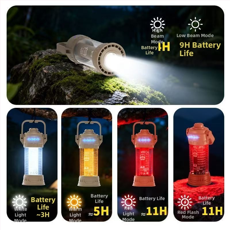 Vonkajšia táborová lampa s ultra dlhou výdržou batérie, LED prenostné atmosférické osvetlenie pre stan s kupolou, dvojité použitie – zavesenie alebo stojan