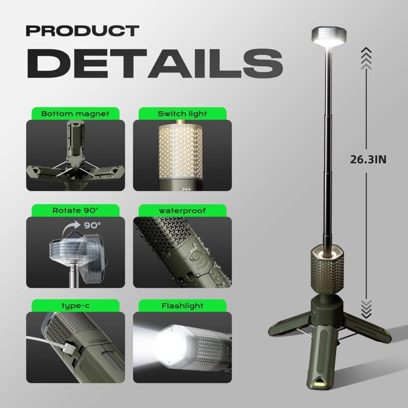 Novo vanjsko šesterokutno LED kamping svjetlo, vodootporno, teleskopni tripod za radno svjetlo