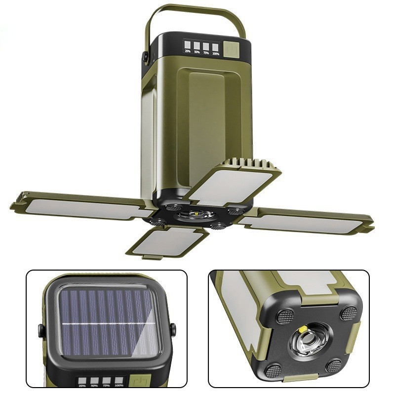 Vanjska solarna kamping svjetiljka, četvero-listni sklopivi dizajn, višerazinsko podešavanje jačine, atmosfersko osvjetljenje šatora, prijenosna punjiva svjetiljka za nužne situacije