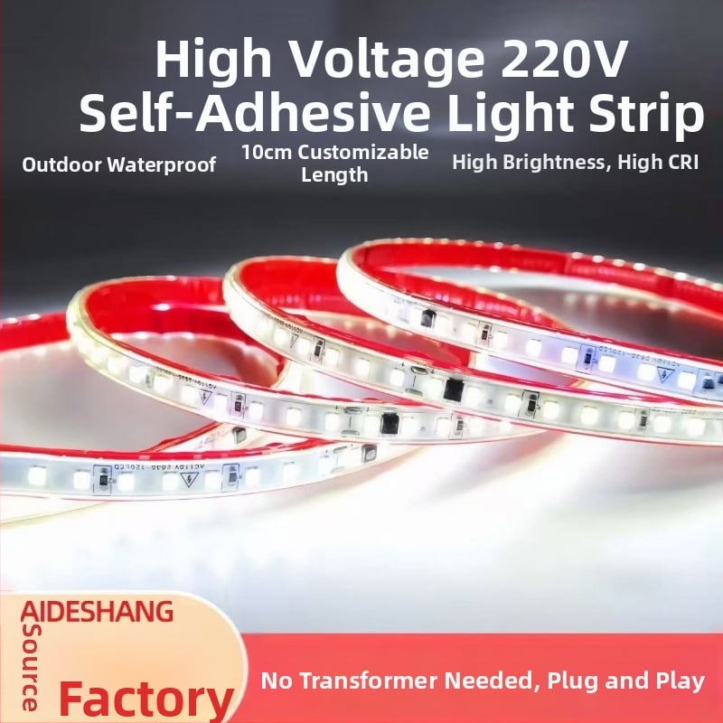 Vodotesný samolepiaci LED pás 220V, 10 cm, 2835 SMD, jednobarevný, stmievateľný, 120 LED