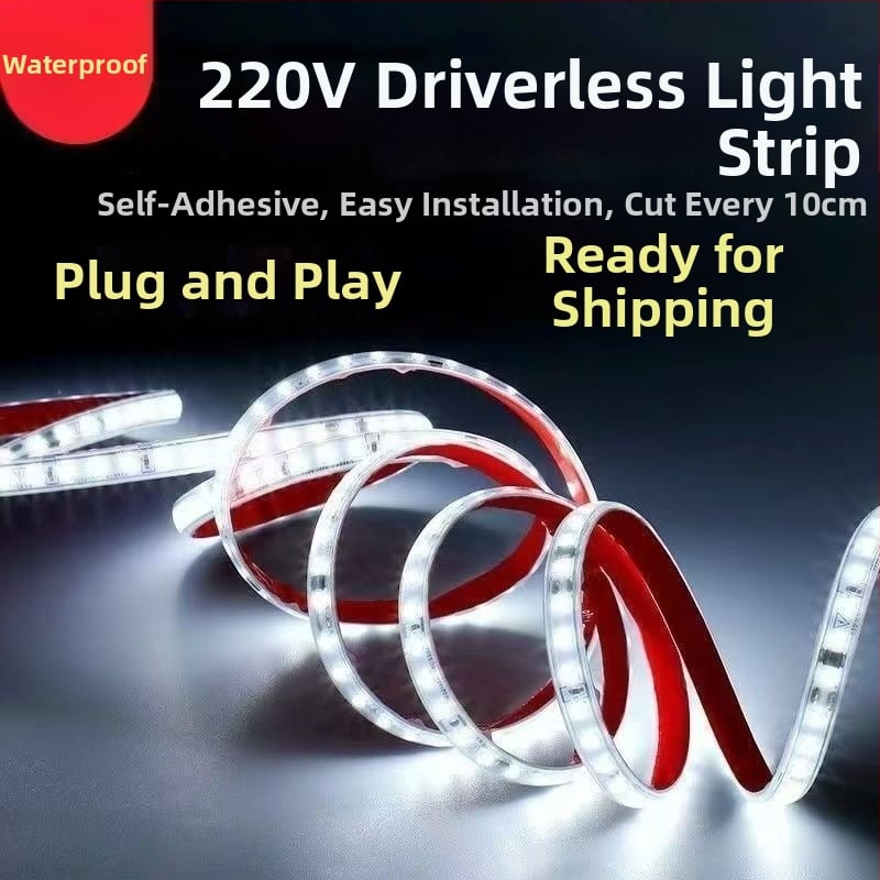Vodotesný samolepiaci LED pás 220V, 10 cm, 2835 SMD, jednobarevný, stmievateľný, 120 LED