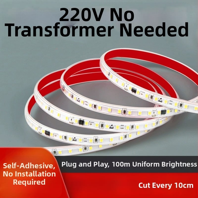 Vodotesný samolepiaci LED pás 220V, 10 cm, 2835 SMD, jednobarevný, stmievateľný, 120 LED
