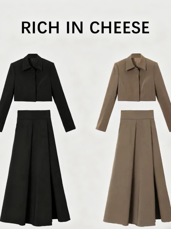 Hepburn kostim sa suknjom, poliester, jednobojna boja, elegantan i vitak siluetu, visokim strukom, dugim rukavima