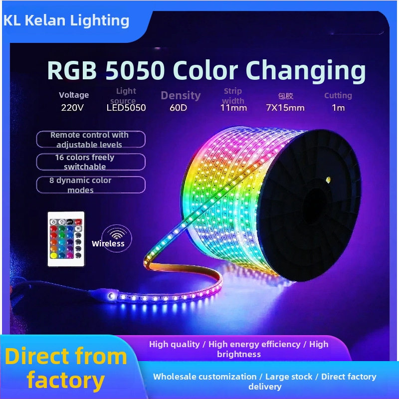 5050 RGB vodotesný vonkajší LED pás, 220V, diaľkové ovládanie, meniace sa farby, stmievateľný jas