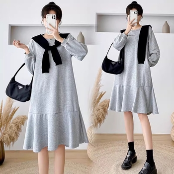 Trudnička haljina, japansko-korejski stil, srednja duljina, jesensko-zimska casual haljina