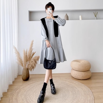 Trudnička haljina, japansko-korejski stil, srednja duljina, jesensko-zimska casual haljina