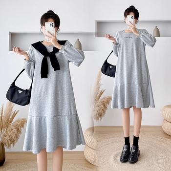 Trudnička haljina, japansko-korejski stil, srednja duljina, jesensko-zimska casual haljina