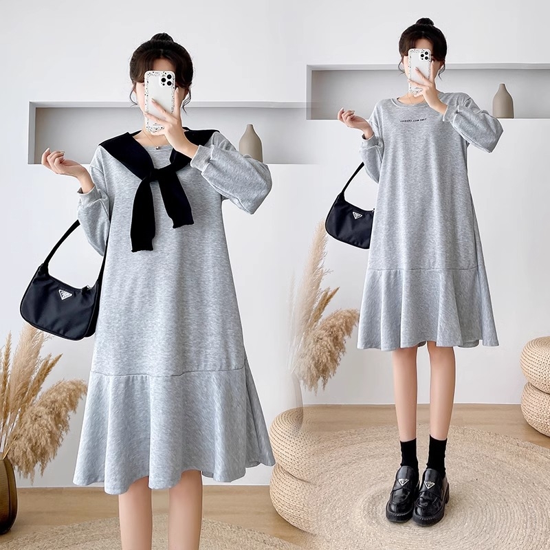 Trudnička haljina, japansko-korejski stil, srednja duljina, jesensko-zimska casual haljina