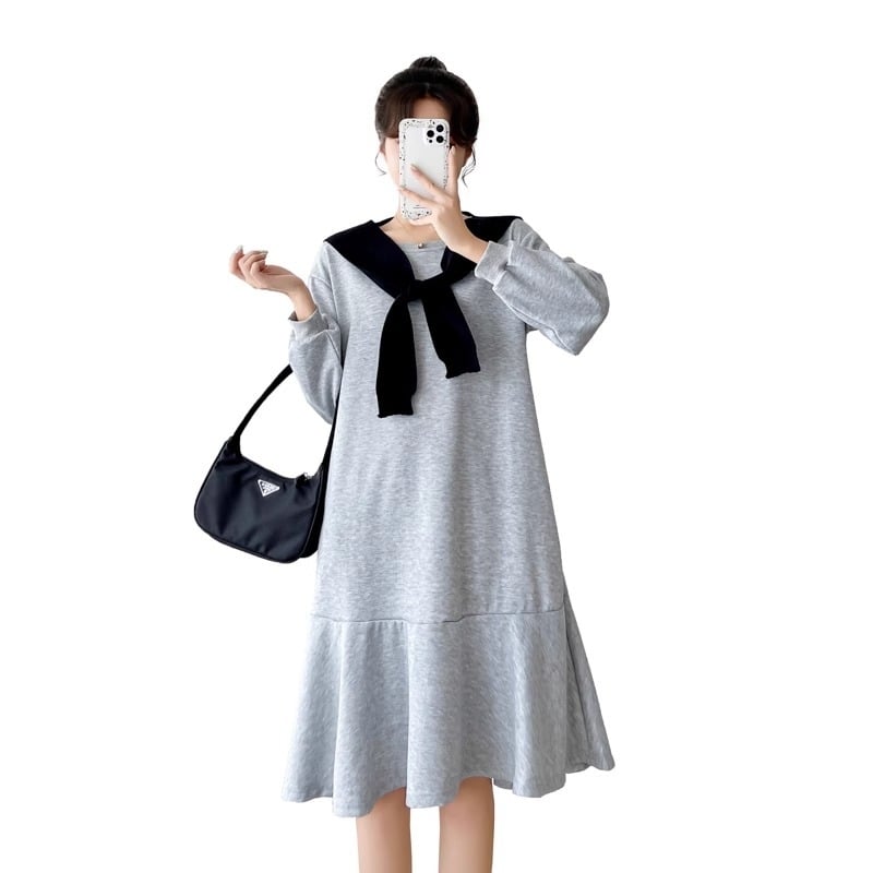 Trudnička haljina, japansko-korejski stil, srednja duljina, jesensko-zimska casual haljina