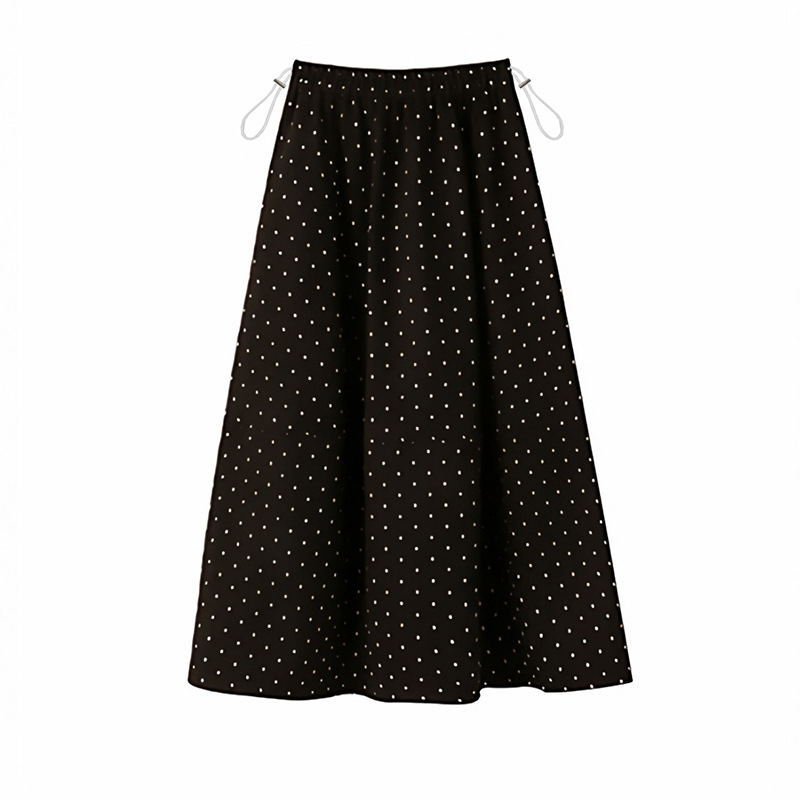 Maternina midi suknja za jesen-zimu, francuski retro stil, visok pojas, debeli korduroj, A-linija, s točkicama