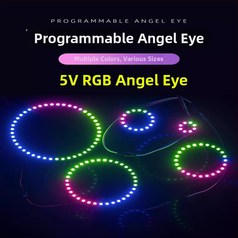 RGB kruhové svetlo s anjelskými očami, 5V, 5050 LED, priemer 30-102 mm, zabudovaná farebná zmena auto dekoratívny svetelný pás