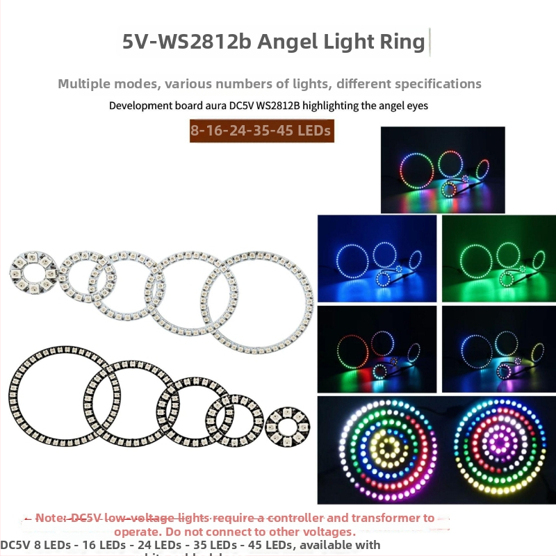 WS2812B LED kruhový prsteň Angel Eye, 24 LED, 5V, RGB, kruhové dekoratív svetlo