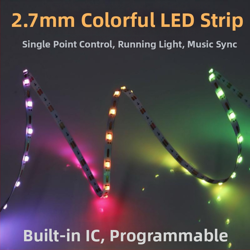 2,7 mm ultra tenký farebný LED pásik, 5V, riadenie jedným bodom, efekt prúdu vody, ozdobné osvetlenie pre atmosféru