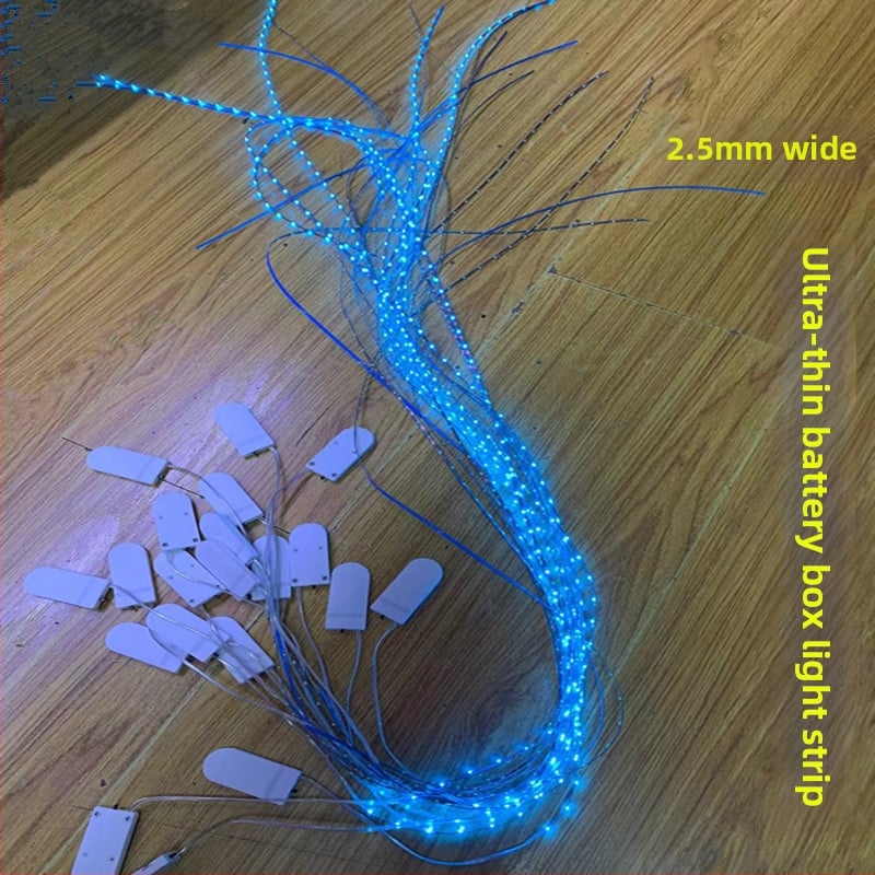 5V ultra tenká krabička na gombíkové batérie so samolepiacim LED pásikom, šírka 2,5 mm, na ručné modelovanie a dekoratívne osvetlenie
