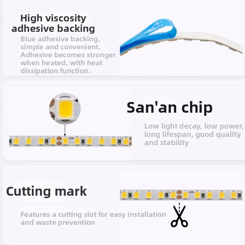 24V LED pás 5m, samolepiaci, 120 LED, bez blikotia, očiam príjemné vnútorné ambientné osvetlenie s inteligentným ovládaním (2700K–6500K)