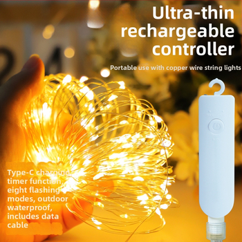 Dobíjateľné LED nite z medeného drôtu – ultra tenké atmosférické osvetlenie na vianočnú dekoráciu, viacfarebné