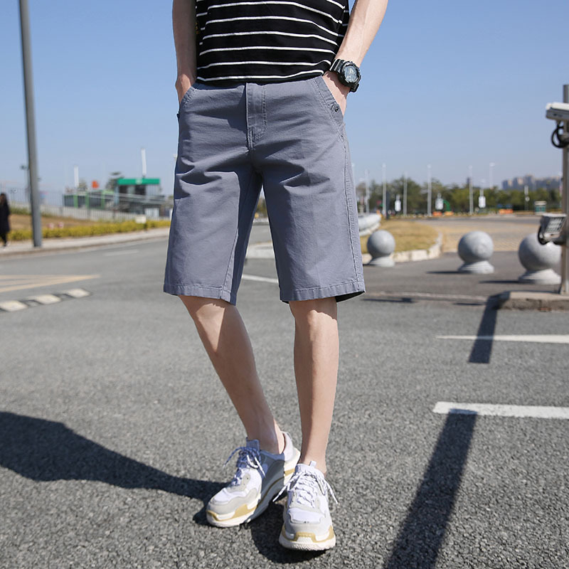 Pánske letné cargo šortky s jednofarebným dizajnom, 100% bavlna, mikroelastické, voľný strih, japonský štýl, na vonkajšie nosenie, kód 68460